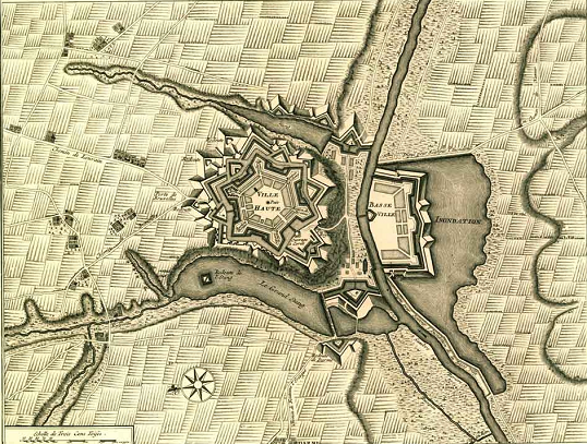 Plan de Charleroy - Ville Forte des Pays-Bas dans le Comt de Namur situe sur une hauteur pres de la Sambre - actuellement dans le Hainaut en Belgique